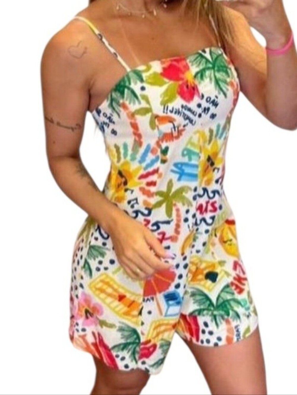 Farm Rio One-Piece Romper Size S Alto Astral Tropical Print Sleeveless Summer